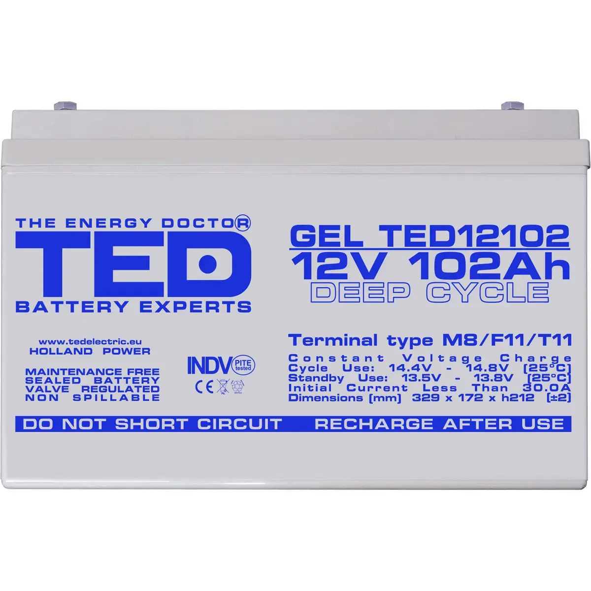Гелевый аккумулятор TED 12В 102Ач Photo 3