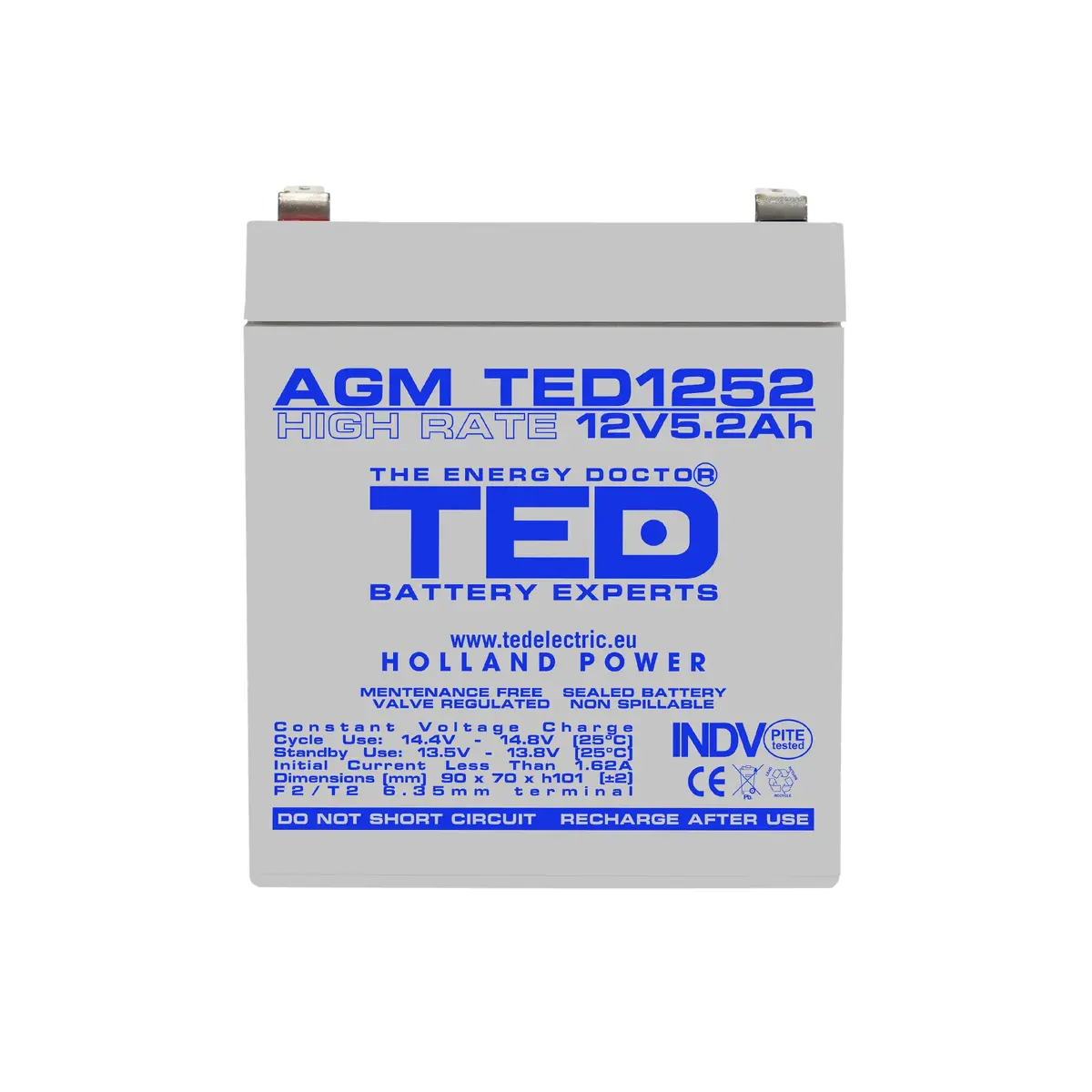 Аккумулятор TED 12В 5.2Ач AGM High Rate для ИБП Photo 3