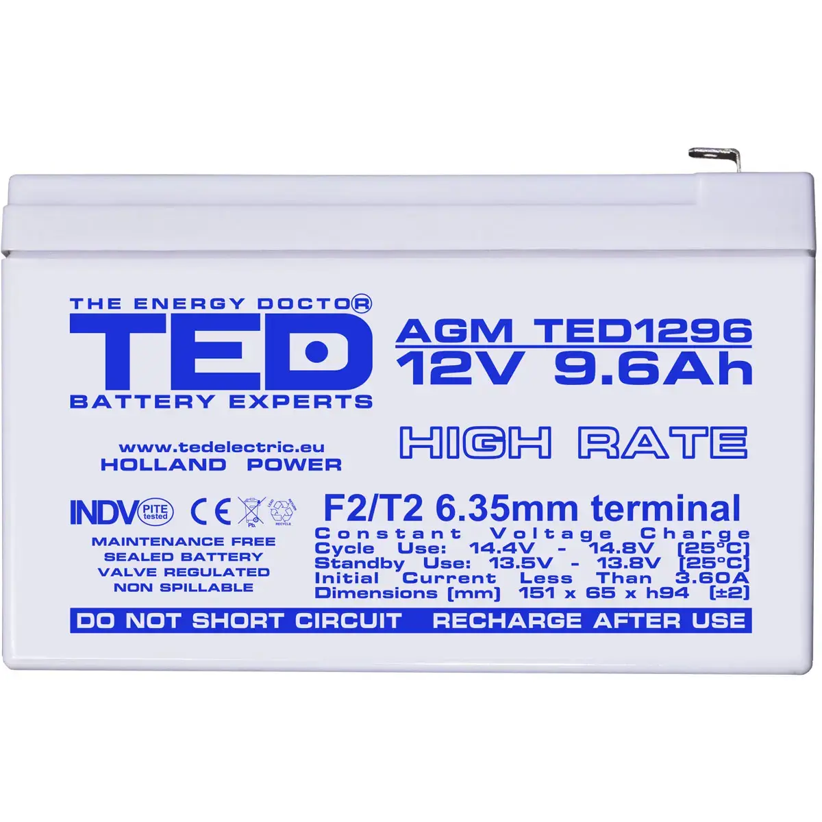 Аккумулятор TED 12В 9.6Ач AGM для ИБП Photo 3