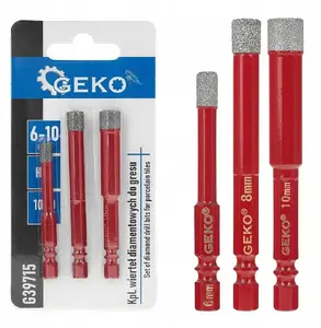GEKO Diamond Drill Bit Set for Porcelain Tiles 6-10mm 3-Piece HEX Shank