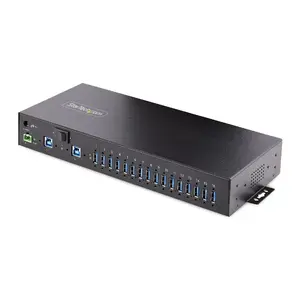 StarTech.com 16-Port Industrial USB 3.0 Hub 5Gbps, Metal Housing, DIN/Surface/Rack Mountable, ESD Protection, Dual-Host