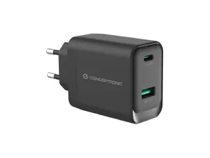 Conceptronic ALTHEA20B45 45W GaN USB lādētājs ar 1x USB-C un 1x USB-A pieslēgvietām, PD 3.0, QC 3.0, PPS