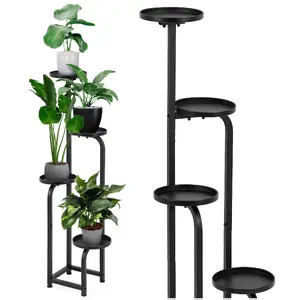 Springos GA0213 Metal Plant Stand, 4-Tier Vertical Flower Shelf, Matte Black
