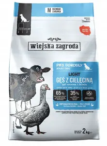 Сухой корм для собак Wiejska Zagroda Light, гусь с телятиной, пребиотики и пробиотики, 2 кг