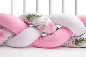 Плетеный бортик для кроватки Sensillo 210 см Розовые цветы