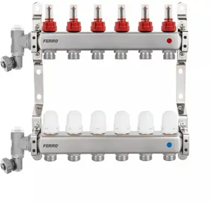FERRO F-COMFORT 3-Way Stainless Steel Manifold 1" with Thermostatic Valves and Flowmeters