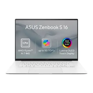 Asus Zenbook S 16 UM5606GA Laptop, AMD Ryzen AI 9 HX 370, 16GB RAM, 1TB SSD, 16-inch Display, Windows 11 Home, White