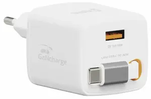 SWISSTEN SlideCHARGE GaN Power Charger 30W with 18W USB-A Port and 0.75m Retractable USB-C Cable