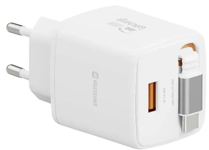 SWISSTEN SlideCHARGE GaN 30W Charger with USB-C Cable Photo 2