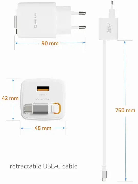 SWISSTEN SlideCHARGE GaN 30W Charger with USB-C Cable Photo 4