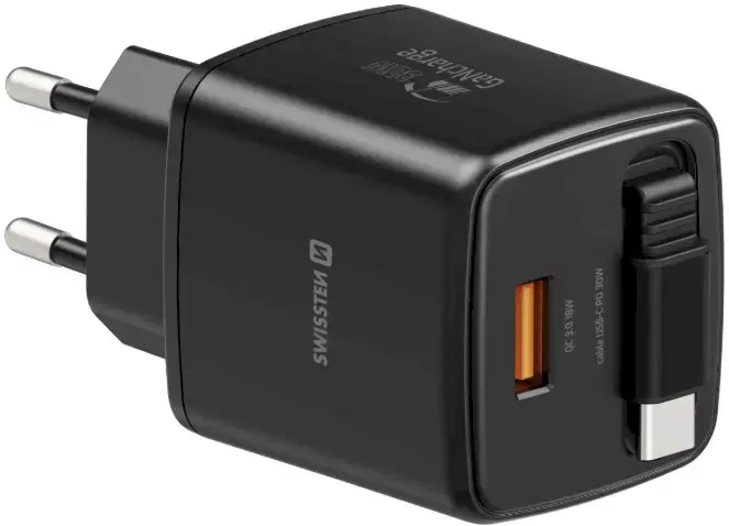 SWISSTEN SlideCHARGE GaN 30W Charger with USB-C Cable Photo 2
