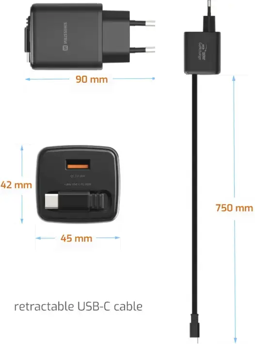 SWISSTEN SlideCHARGE GaN 30W Charger with USB-C Cable Photo 5