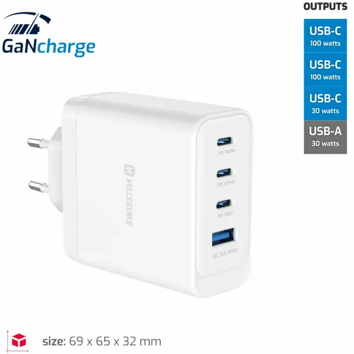 Swissten Core GaN 100W 4-Port Travel Charger Photo 2