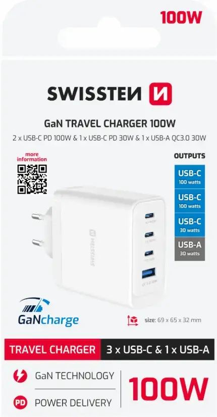 Swissten Core GaN 100W 4-Port Travel Charger Photo 9