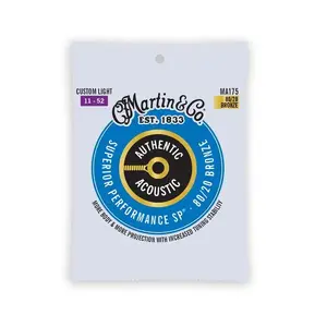 MARTIN STRINGS MA175 Custom Light Acoustic Guitar Strings, Bronzed Steel, 11-52, 6-String Set