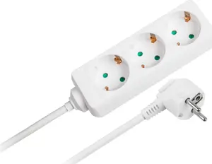 Rebel Electro Power Extension Cord 3 German Type Sockets 1.5m White