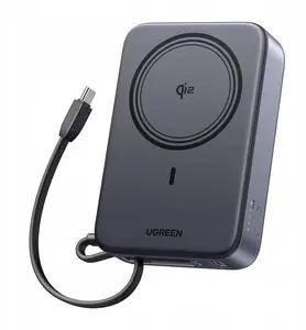 UGREEN PB567 Magnetic Power Bank 20000mAh, USB-A and USB-C Ports, 15W Qi2 Wireless Charging, Grey