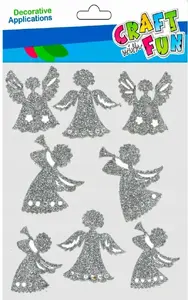 Craft with Fun Angel Stickers with Silver Glitter, 8 Pieces