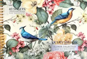 FRESH A5 Sketchbook, 40 Sheets, Spiral Bound, Plain Paper, Birds Design