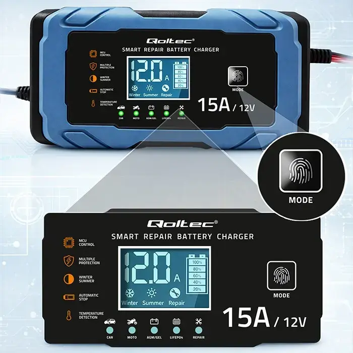 Qoltec 12V 15A Battery Charger for AGM, GEL, LiFePO4 Photo 4