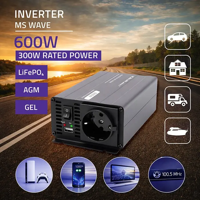 Автомобильный инвертор Qoltec MS Wave 12В 300Вт/600Вт Photo 2