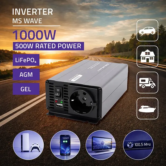 Автомобильный инвертор Qoltec MS Wave 12V 230V 500Вт Photo 2