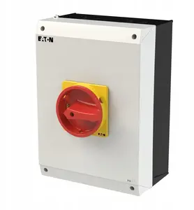 EATON P3-80/I5/SVB ieslēgšanas/izslēgšanas slēdzis, 3-polu, 80A, IP65 korpuss, sarkani dzeltens grozāmais rokturis ar slēdzenes fiksāciju