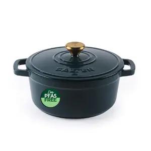 Salter Chester BW14433GR Shallow Cast Iron Casserole Pot, 2L, 20 cm, Green