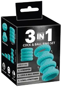 You2Toys 3-in-1 Cock and Ball Ring Set, 4-Piece Silicone Set