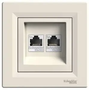 Schneider Electric Asfora dubultā datortīkla rozete 2xRJ45 Cat.5e krēmkrāsas