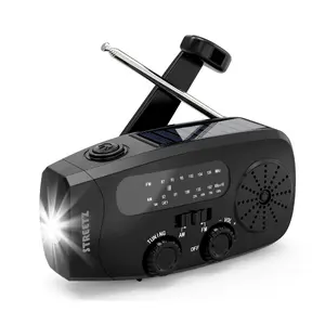 Streetz S80-BLK Portable Analog Radio with AM and FM Bands Solar Panel Dynamo Hand Crank USB Type-C Black