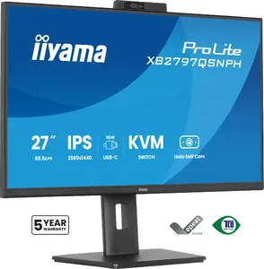 Монитор iiyama ProLite XB2797QSNPH-B1 27 дюймов IPS, 2560x1440 QHD, 350 кд/м², HDMI, DisplayPort, USB-C хаб, регулируемая высота, черный