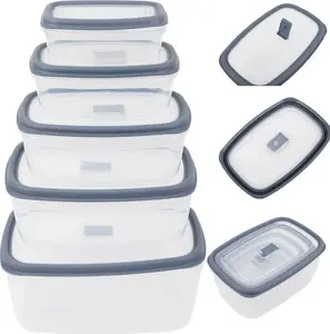 MG Home Misto Rectangular Food Storage Container Set, 5 Pieces, Airtight, Grey, 340-2700 ml