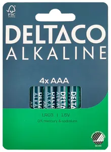 DELTACO LR03-4B Sārmu vienreizējās lietošanas baterija AAA 1.5V 4 gab.