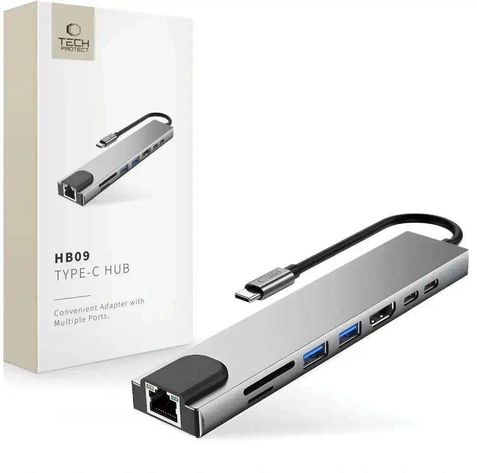 Tech-Protect HB09 8-in-1 USB-C centrmezgls ar