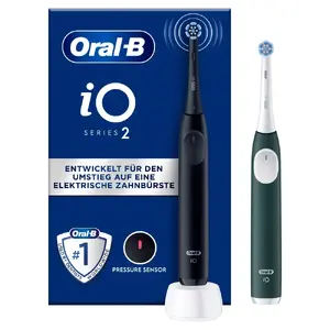 Oral-B iO Series 2 Vibrating Toothbrush, Black and Green, 2 Handles and 2 Brush Heads