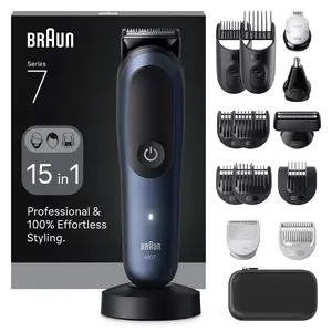 Braun All-in-One Series 7 AIO7580 Trimmer, Black and Blue, 0.5 mm to 21 mm, 120 min Runtime