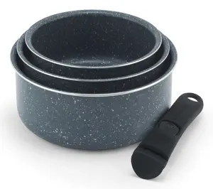 Russell Hobbs Nightfall Stone Saucepan Set, 3-Piece Non-Stick Cookware with Detachable Smart Clip Handles, 16cm, 18cm, 20cm