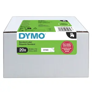 Dymo D1 Self-Adhesive Labels, Black on White, 12mm x 7m, 20 Pack