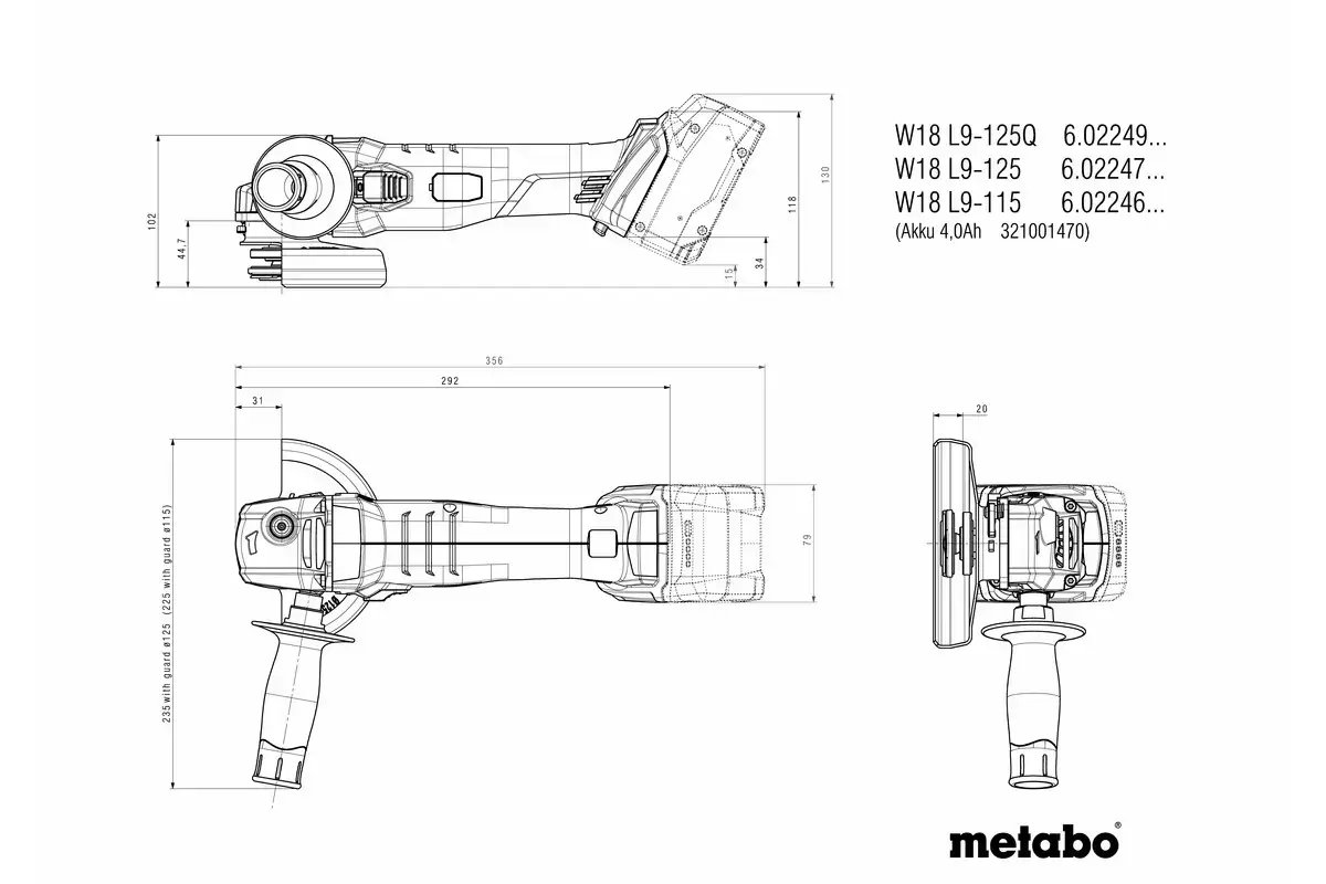 Аккумуляторная угловая шлифмашина Metabo W 18 L 9-125 Photo 9