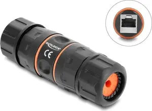 Кабельный соединитель Delock RJ45 на RJ45 Cat.6A с резьбой M23.5 x 1.5, IP68