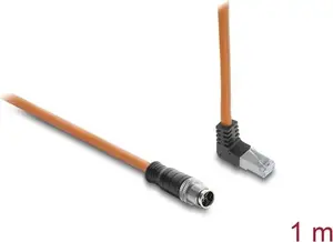 Сетевой кабель Delock M12 X-coded 8-pin прямой на RJ45 угловой вверх S/FTP 1 м оранжевый