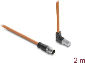 Delock M12 X-coded 8-pin to RJ45 Up-Angled Network Cable, S/FTP Shielded, 2 m, Orange