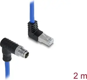 Delock M12 X-coded 8-pin angled to RJ45 angled S/FTP Network Cable 2m Blue