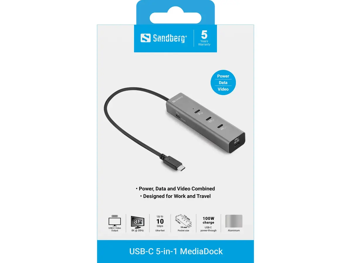 Док-станция Sandberg USB-C 5-в-1 MediaDock Photo 3