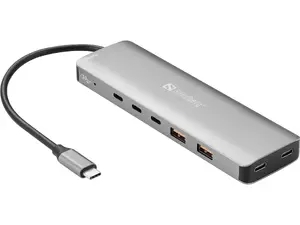 Sandberg USB-C dokstacija ar 5 x USB-C un 2 x USB-A pieslēgvietām, 100W jauda