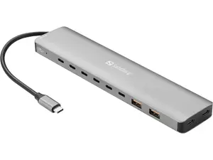 Sandberg USB-C dokstacija ar 8x USB-C un 2x USB-A pieslēgvietām, 100W jauda, 10 Gbit/s