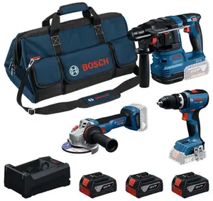 Bosch 18V Cordless Power Tool Set GSB, GWS, GBH with 3x 5.0Ah Batteries and Charger