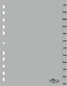 Durable 6514 Months Tab Index A4 Polypropylene Grey