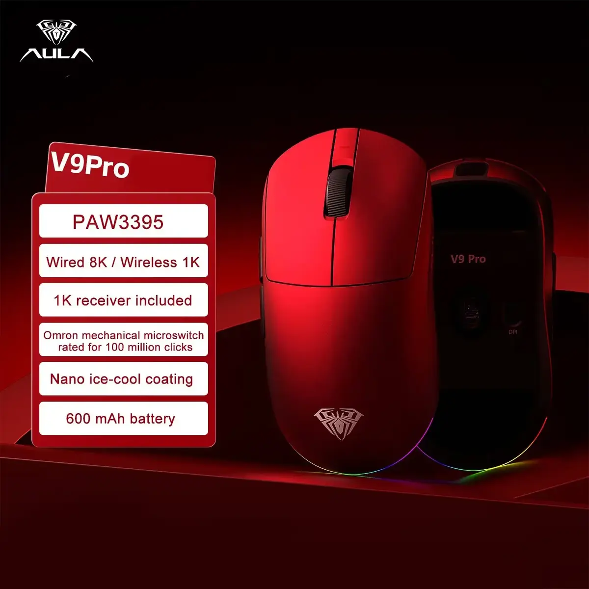 Aula V9PRO spēļu pele — 30000 DPI, trīs režīmi Photo 3